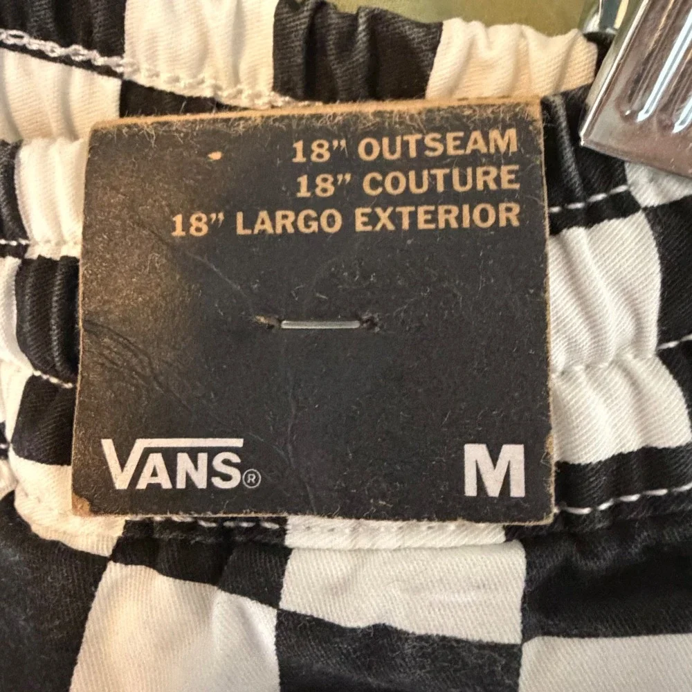 Vans Mens Range Elastic Checkerboard Shorts Black White Relaxed Fit 18 Outseam M